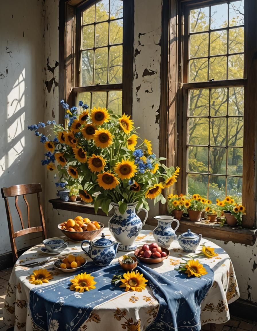 Floral Still Life with God Rays, in Hyperreal Style