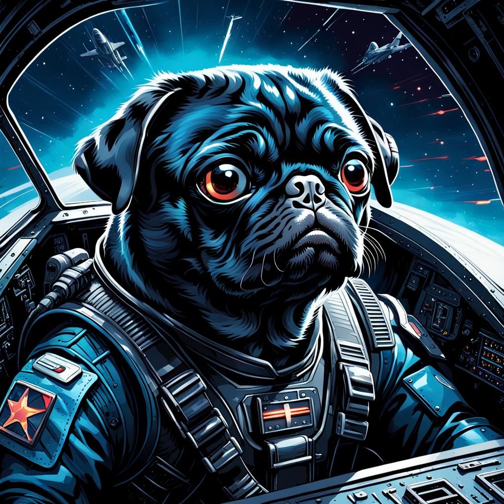 Fighter Jet Pug: Dynamic Digital Comic Book Art