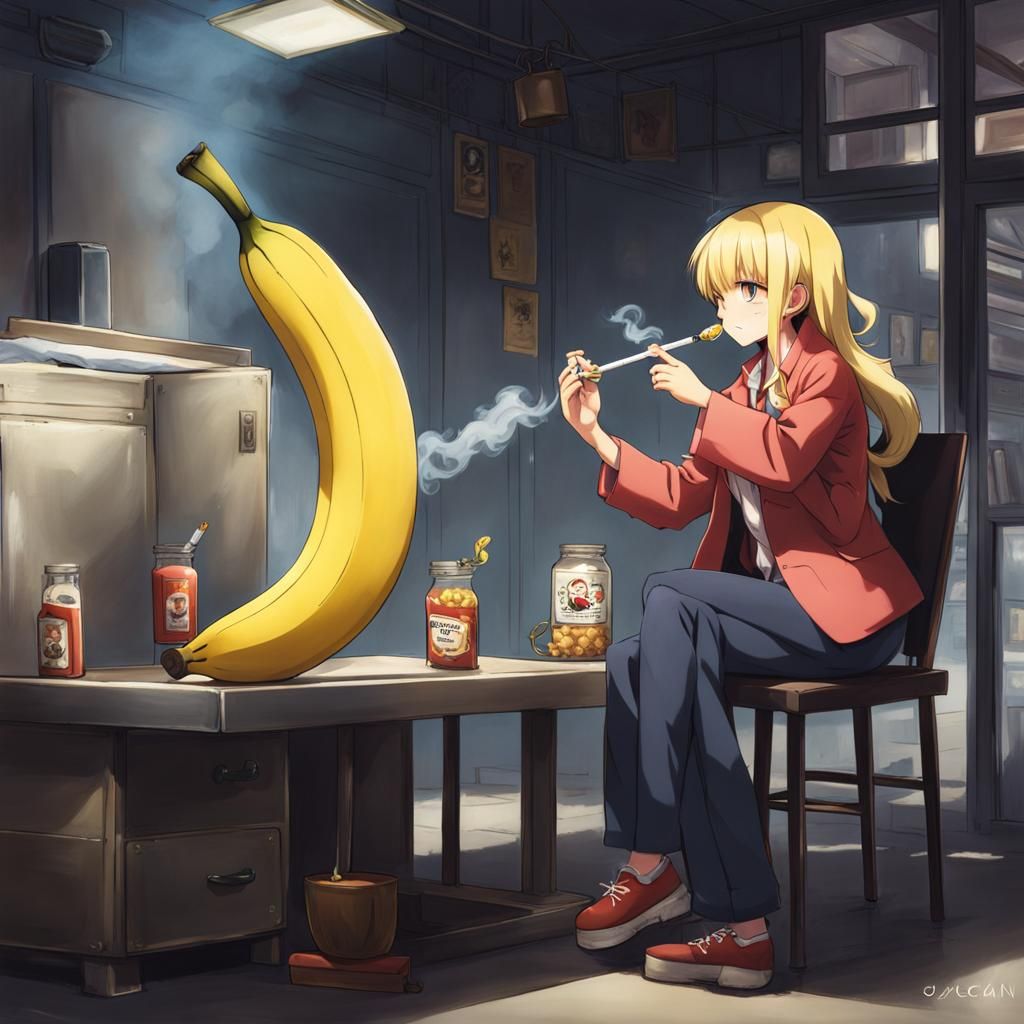 Banana Person Smoking: Anime Key Visual Art