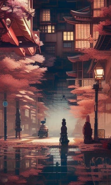 Japanese Steampunk Metropolis: Detailed Digital Illustration