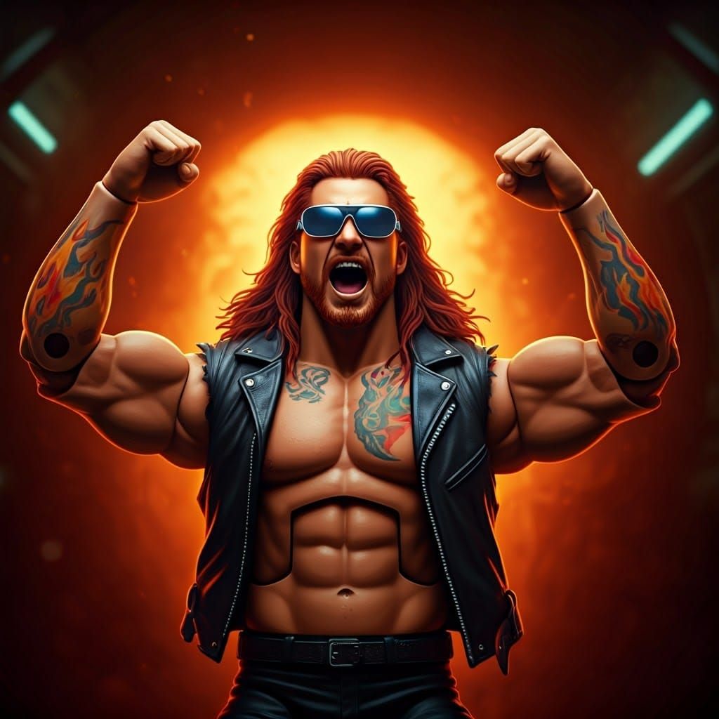 Cyberpunk Wrestler Action Figure Triumphant in Dojo