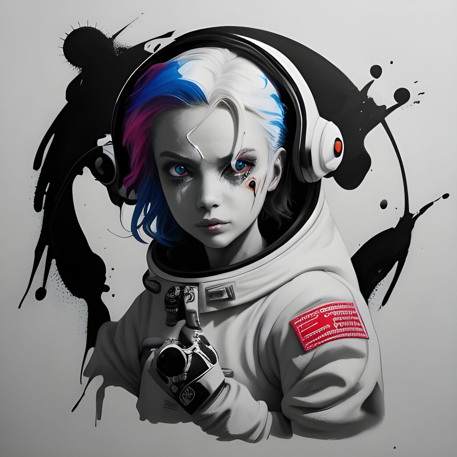 Little Prince in Spacesuit with Red Patch, Tattoo Sketch