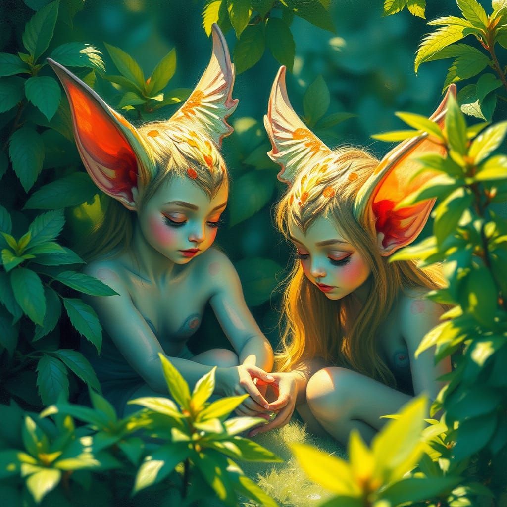 Whimsical Elves in Lush, Verdant Wonderland