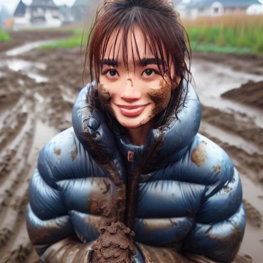 Woman Crawling Through Mud Run on Winter Day