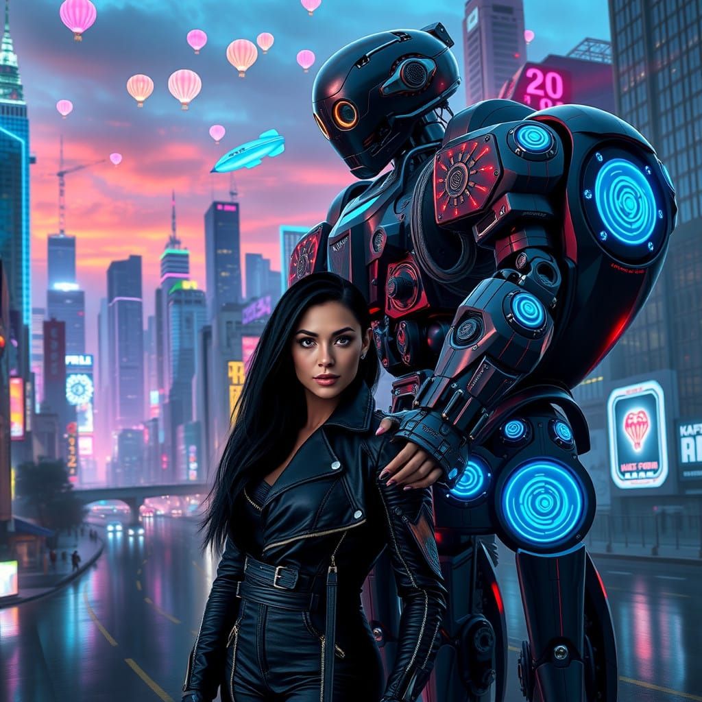 Stunning Couple in Neon Cyberpunk Metropolis