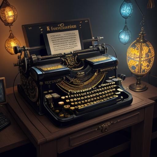 Ornate Typewriter with Fantasycore Background