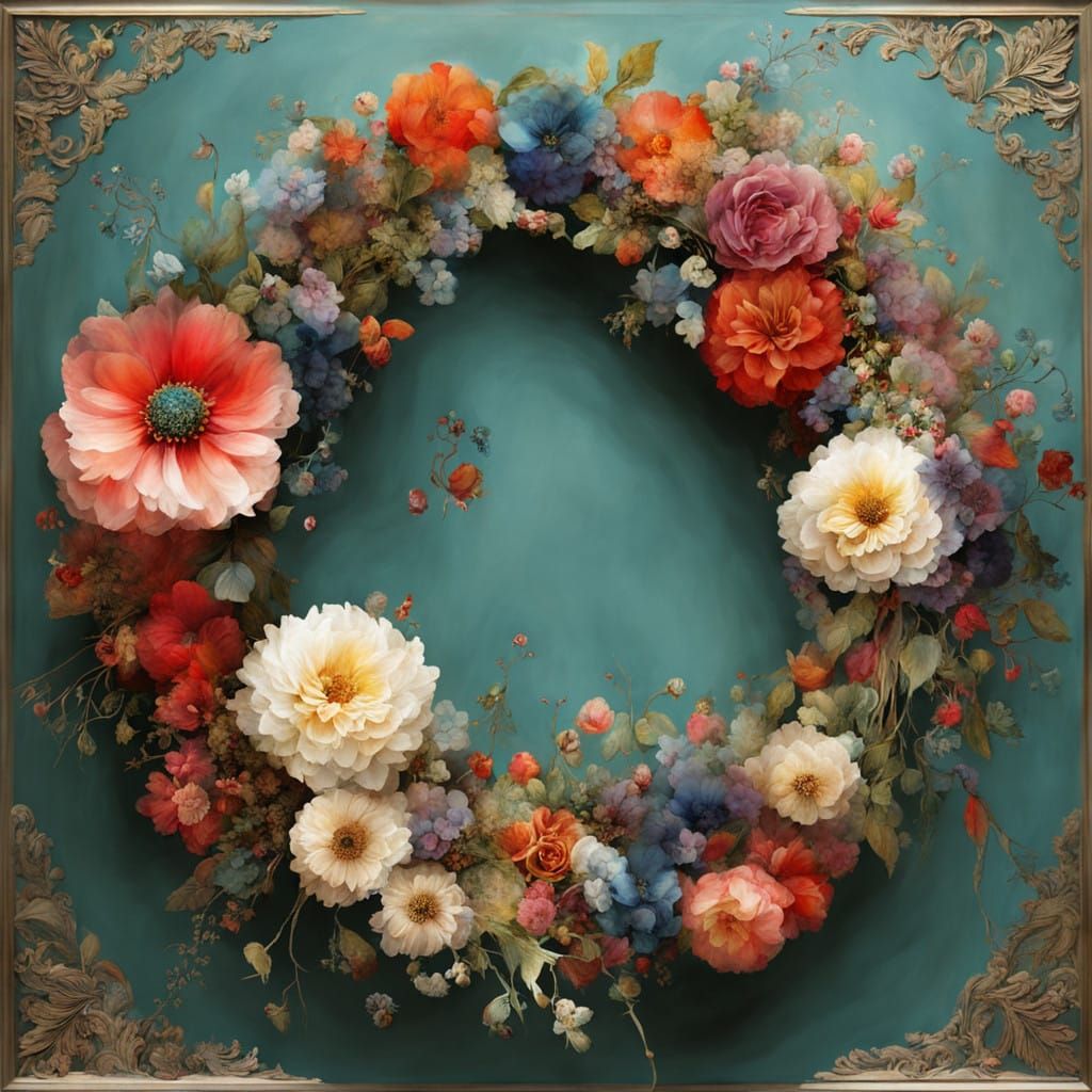 Vibrant Floral Wreath in Triadic Colors