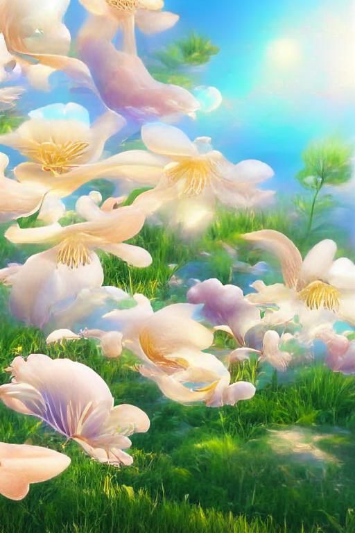 Art Nouveau Flowers in a Magical Landscape