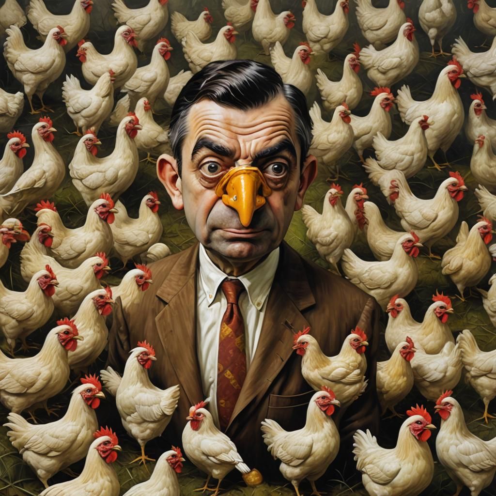 Mr. Bean Chicken Hybrid in Oil Painting Style