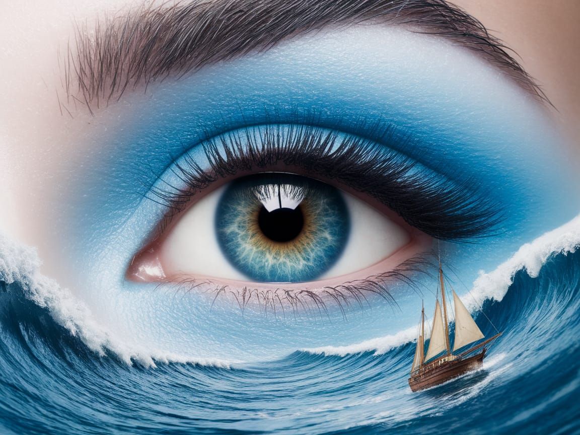 Vibrant Blue Eye in Hyper-Realistic Oceanic Scene