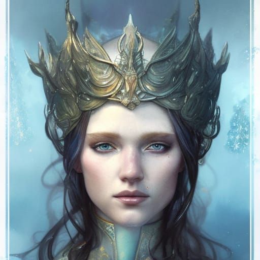 Elf Queen Portrait in Art Nouveau Style