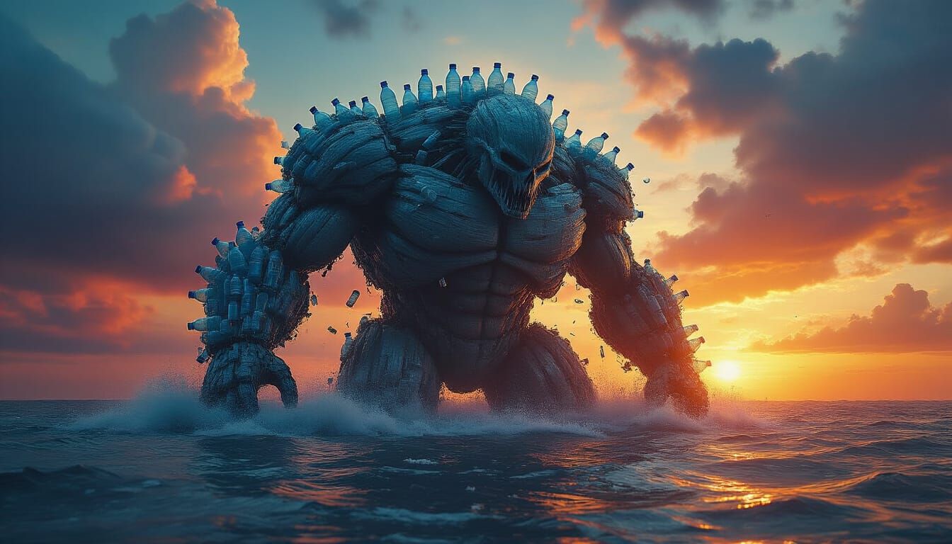 Hyperrealistic Marine Colossus Made of Plastic Waste