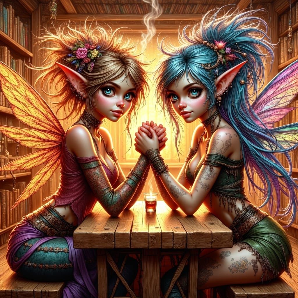 Fire and Water Pixies Engage in Arm Wrestling Showdown