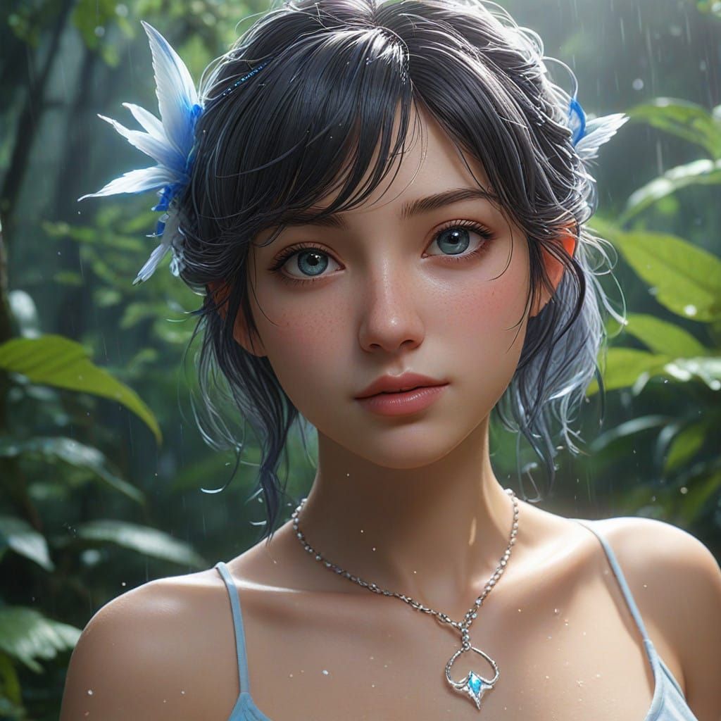 Serene Fairy in Rainy Jungle Morning
