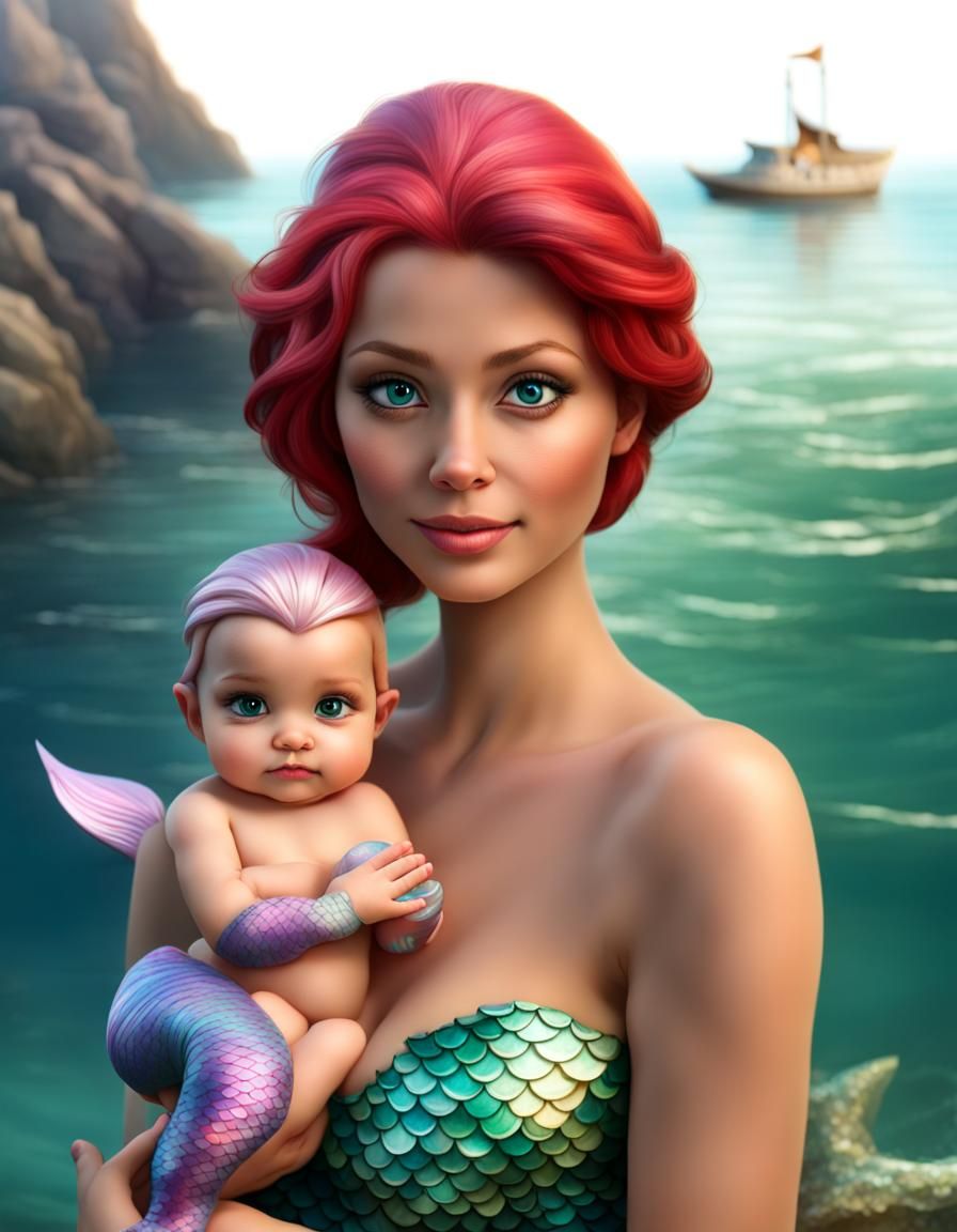 Ariel the Mermaid with Her Baby