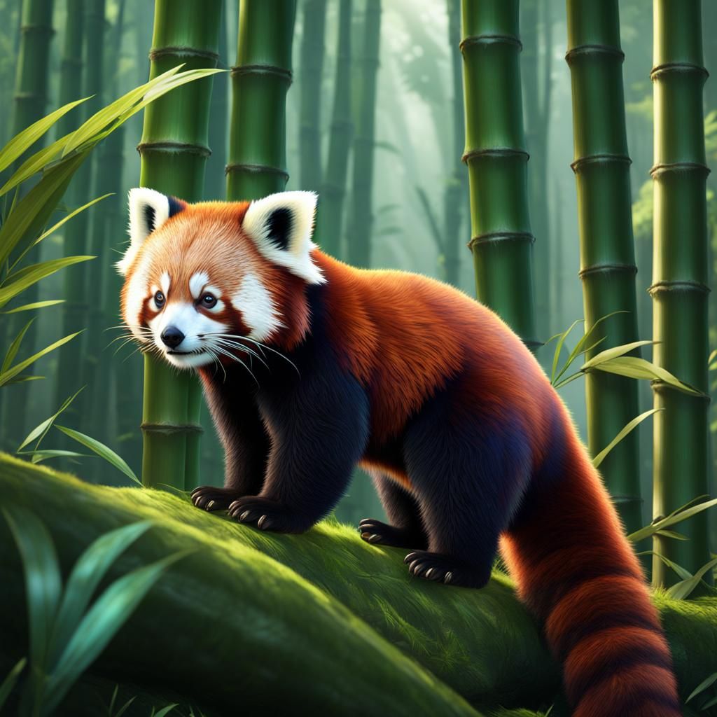 Red Panda in Bamboo Forest: Fantasy Concept Art
