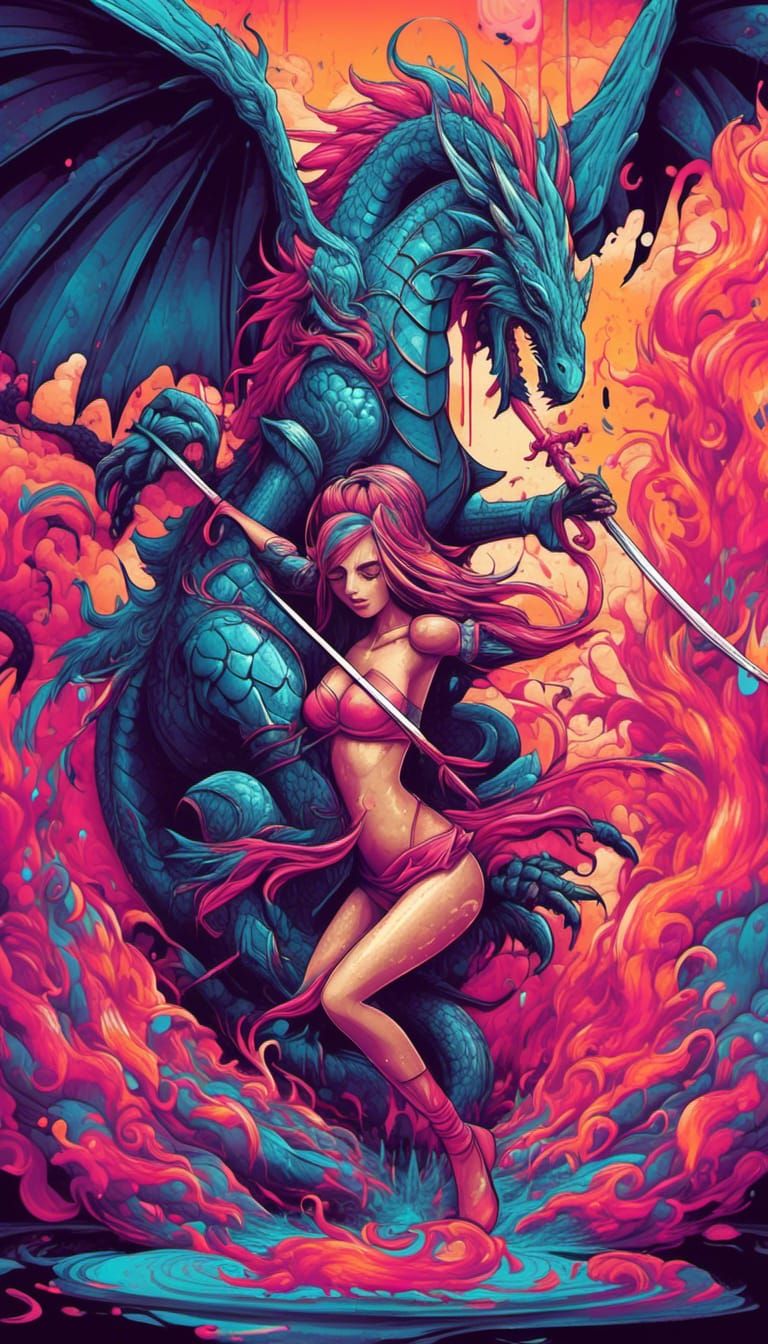 Knight vs Dragon Graffiti T-Shirt Design