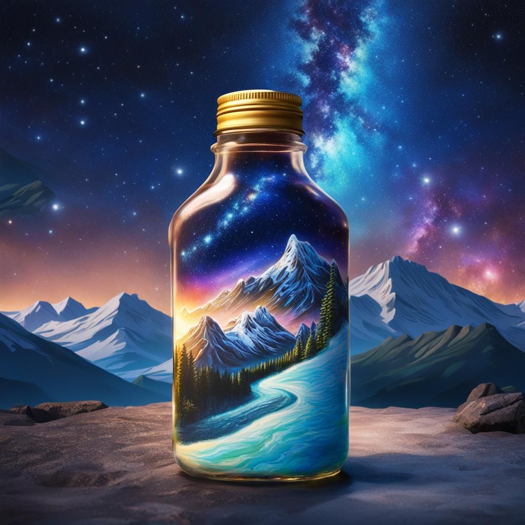 Milky Way in a Bottle: Hyperrealistic Splash Art