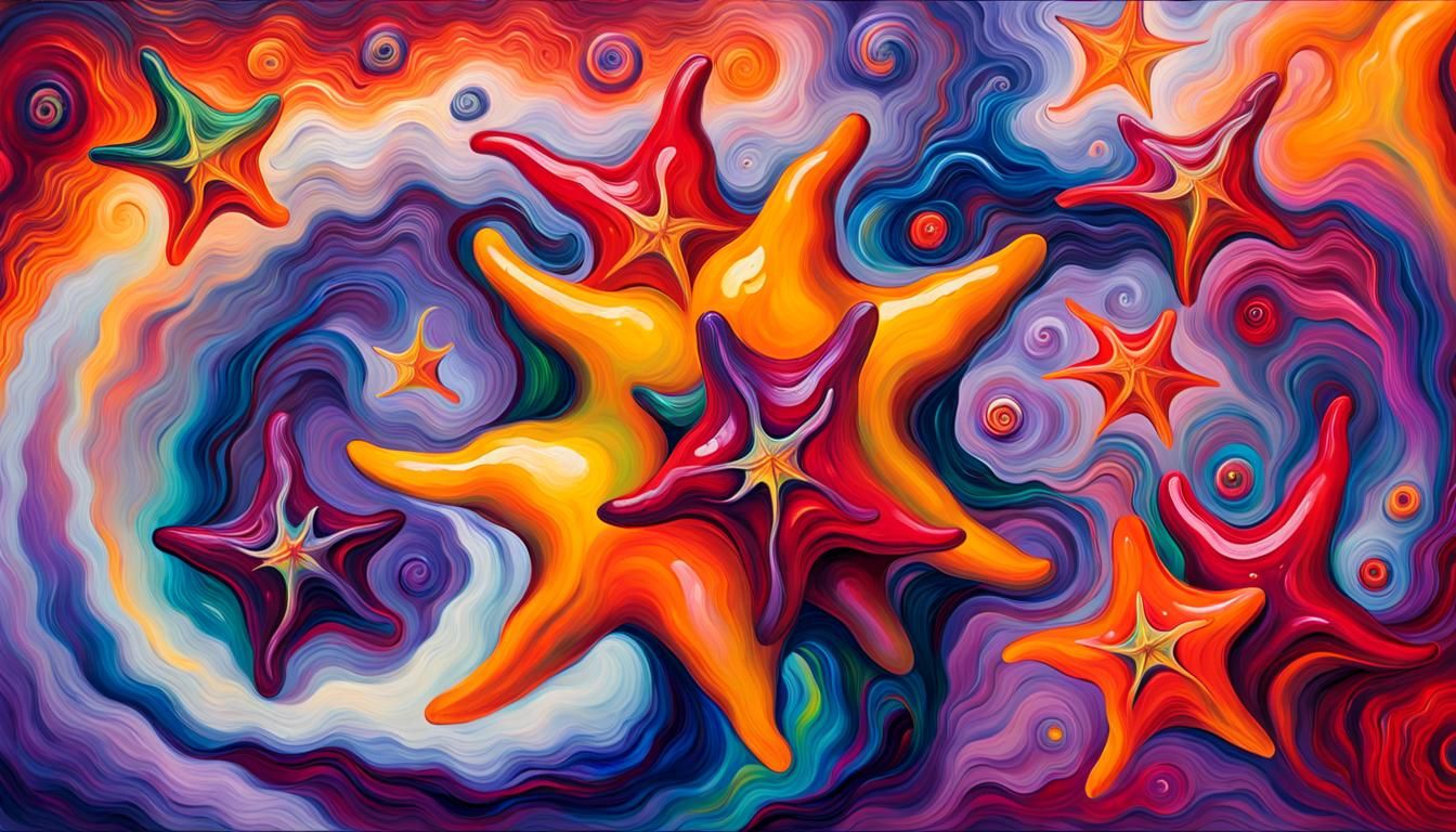 Iridescent Star Peppers in Magnetic Maelstrom: Impasto Oil