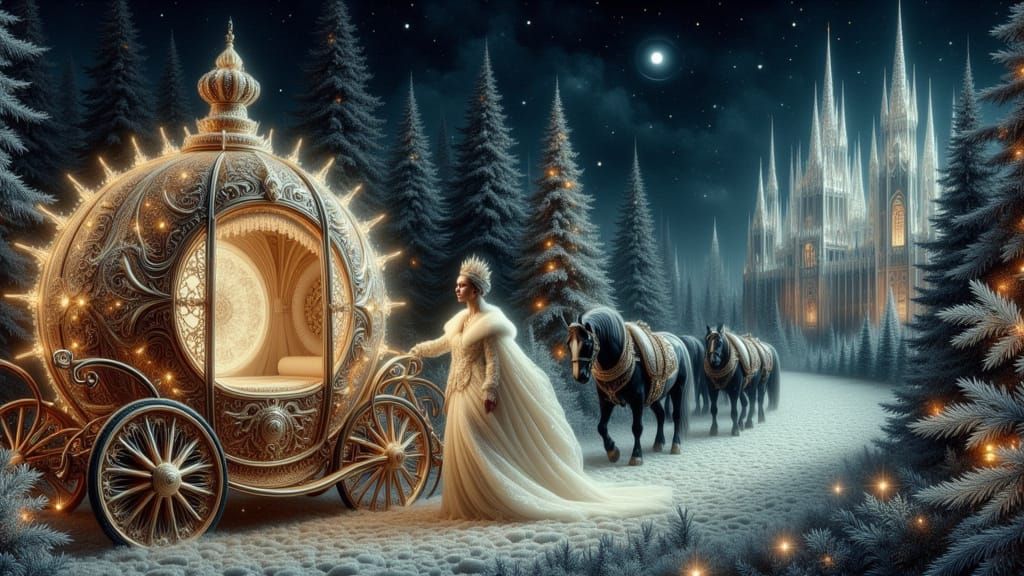 Majestic Carriage Emerges from Velvet Night Sky