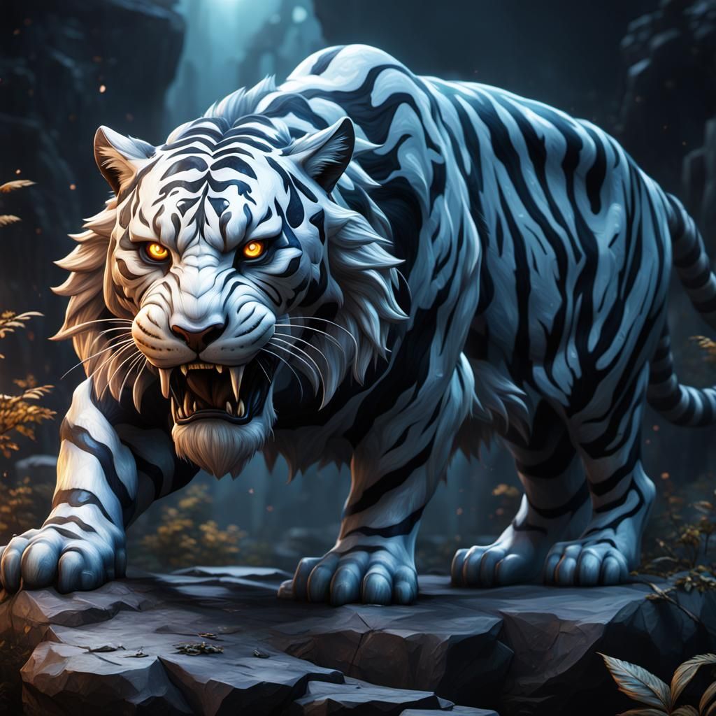 Porcelain Black Sabertooth Tiger in Detailed Matte Painting