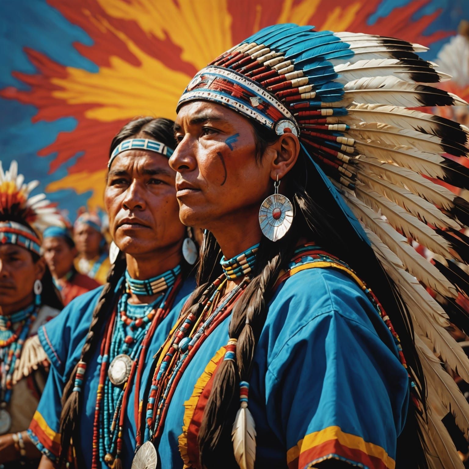 Cree Indian Dancers at Pow Wow: Hyperrealistic Splash Art