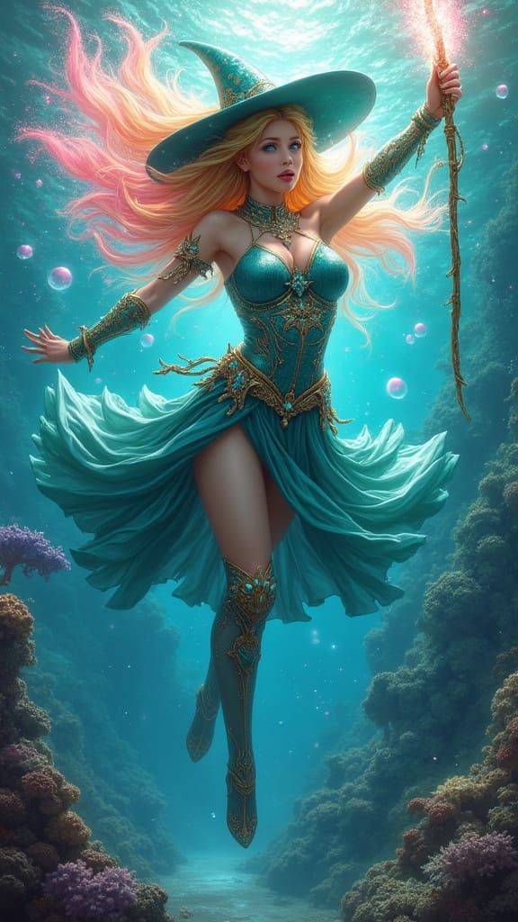 Voluptuous Sorceress Casts Spell in Anime Style