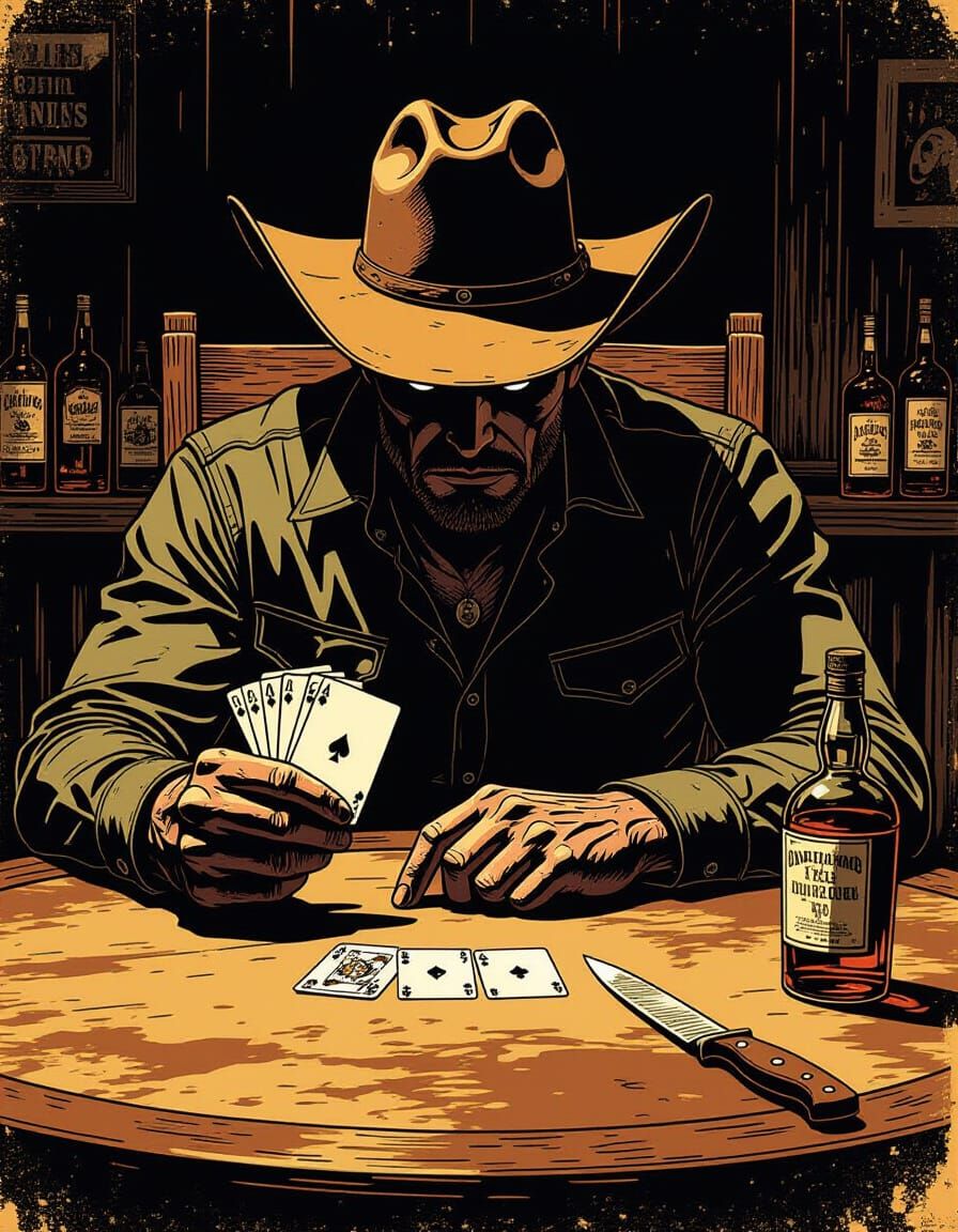 Cowboy Standoff in Gritty Comic Style