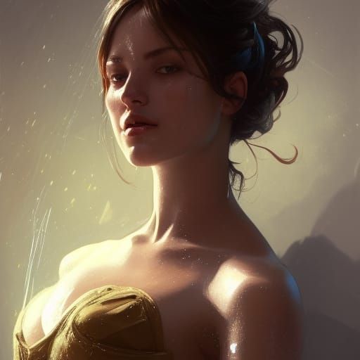 Attractive Woman Cleans Toilet: Hyperdetailed Portrait