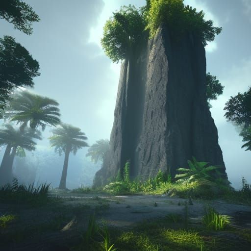 Arcane Monolith in Dense Jungle: 3D Game Art