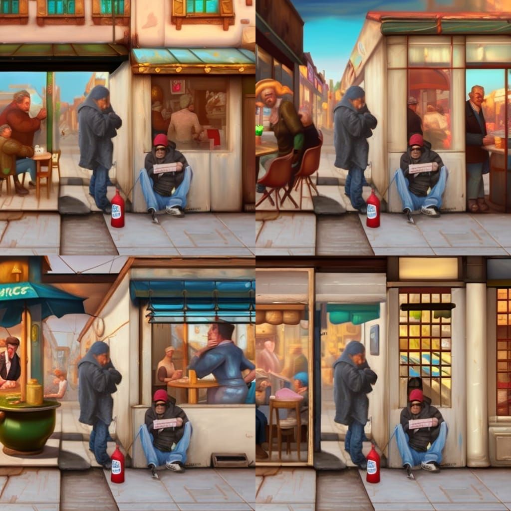 Gorging Cafe Scene in Detailed Oil Painting