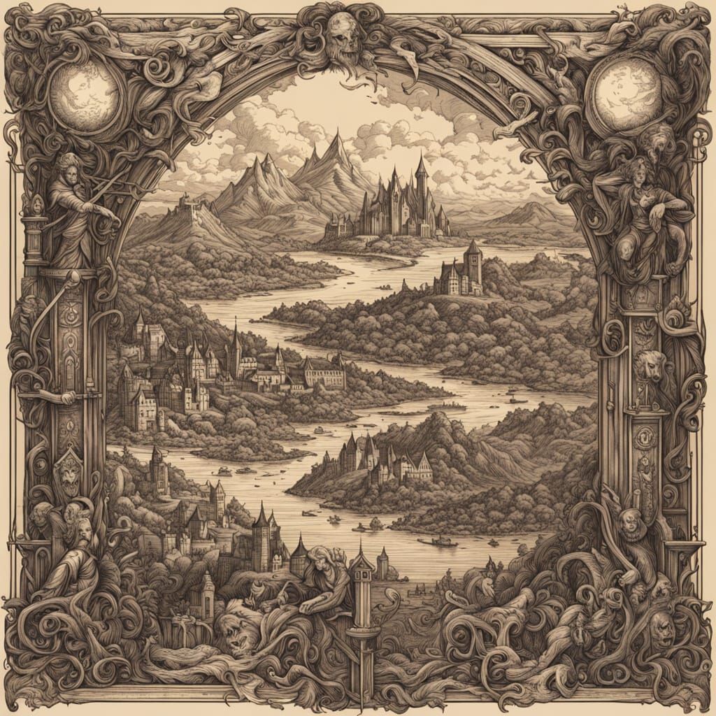 Fantasy World Unfolds on Ancient Parchment in Comic Book Art...