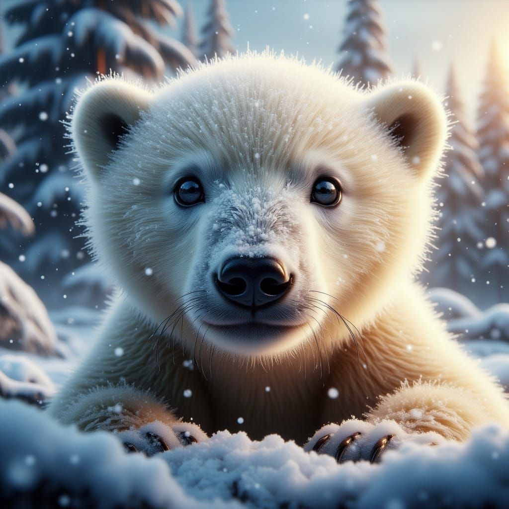 Arctic Cub in Glistening Super-Realism