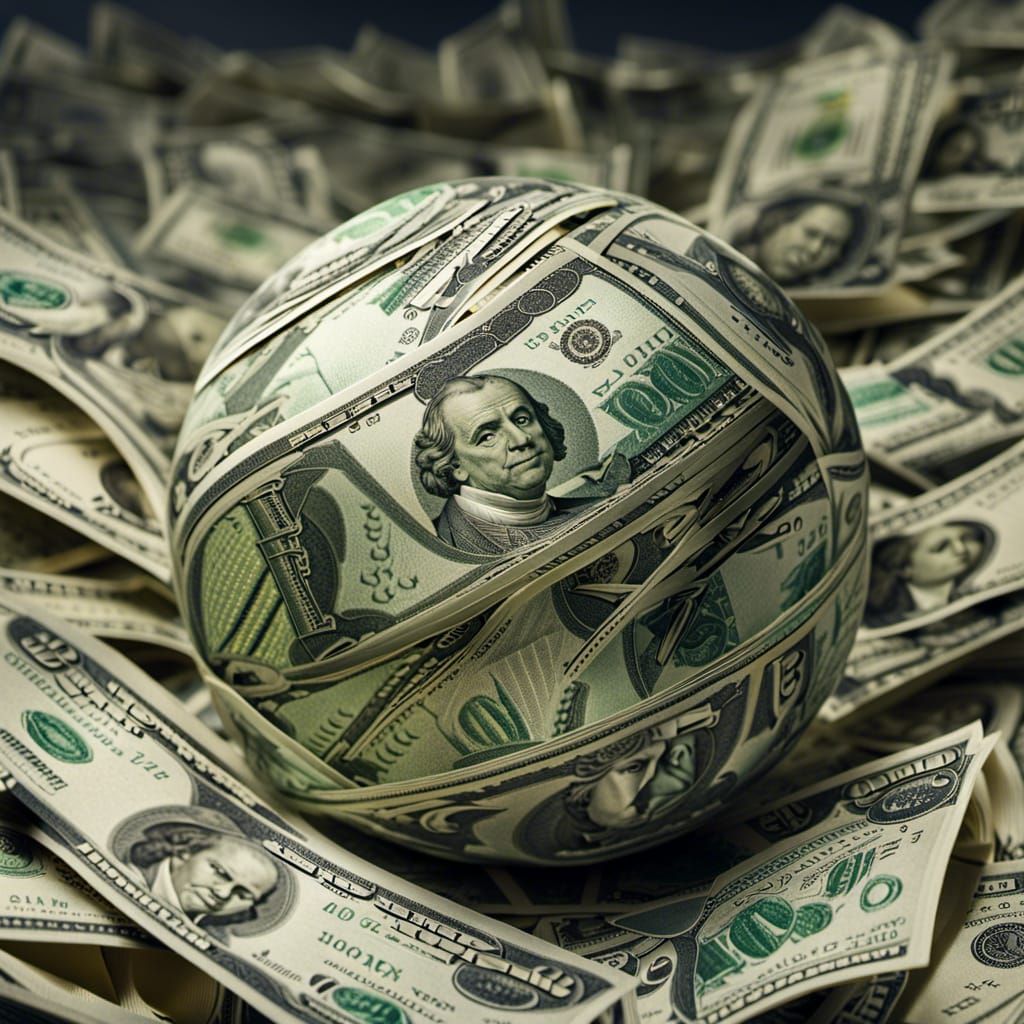 Hyperrealistic Ball of Dollar Bills Photography