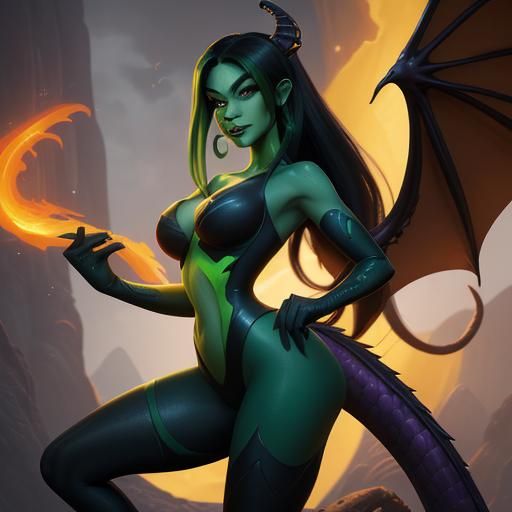 Shego as Dragoness: Detailed Matte Painting