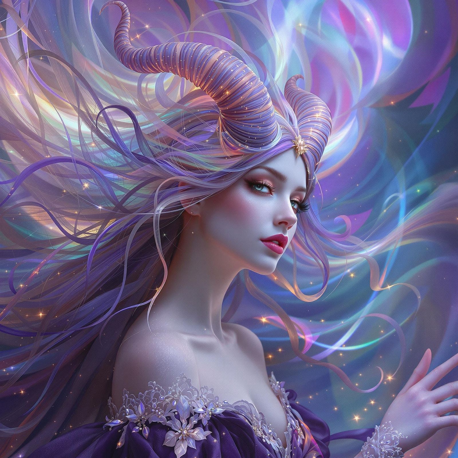 Ethereal Fae Woman with Iridescent Hair