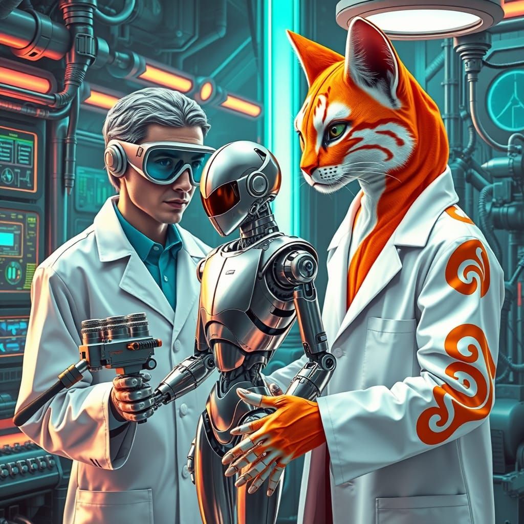 Human and Alien Scientists Construct Futuristic Android in C...