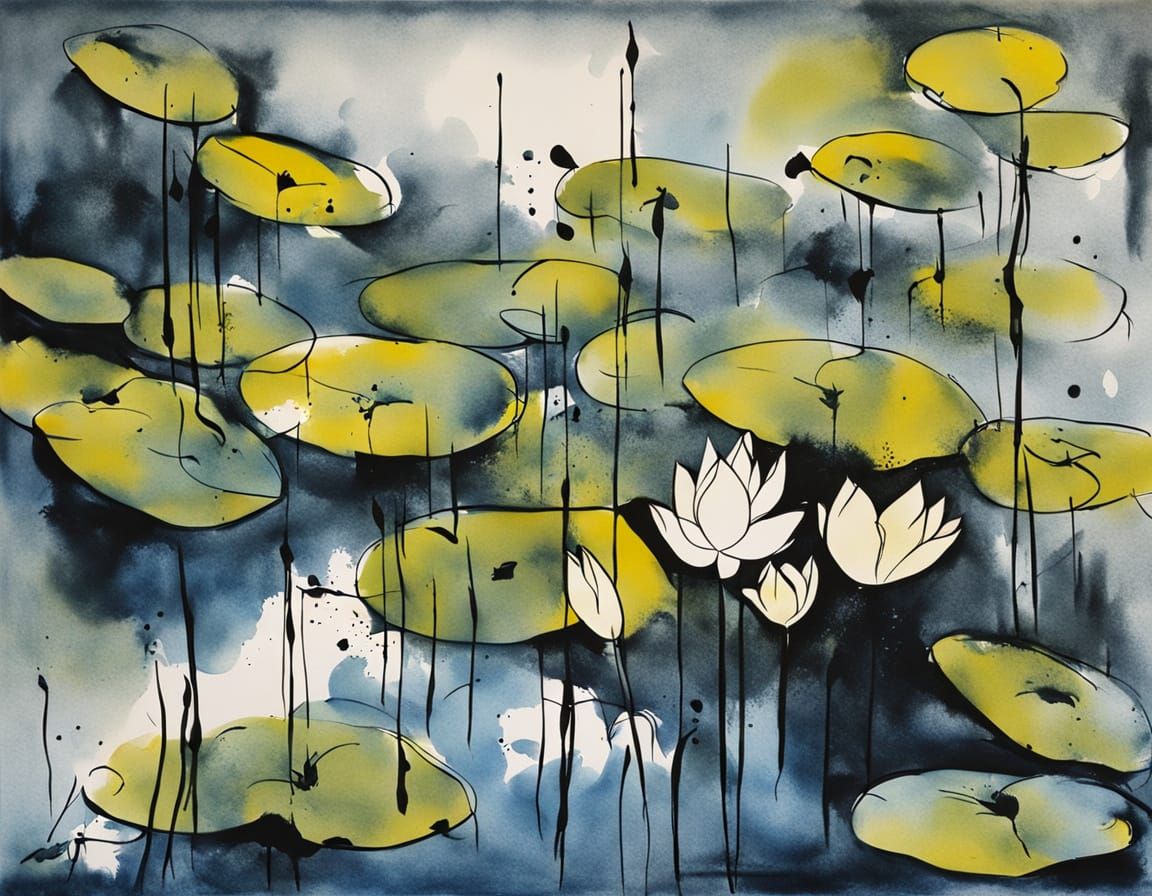 Expressionist Ink Sketch of a Dissolving Lotus Flower