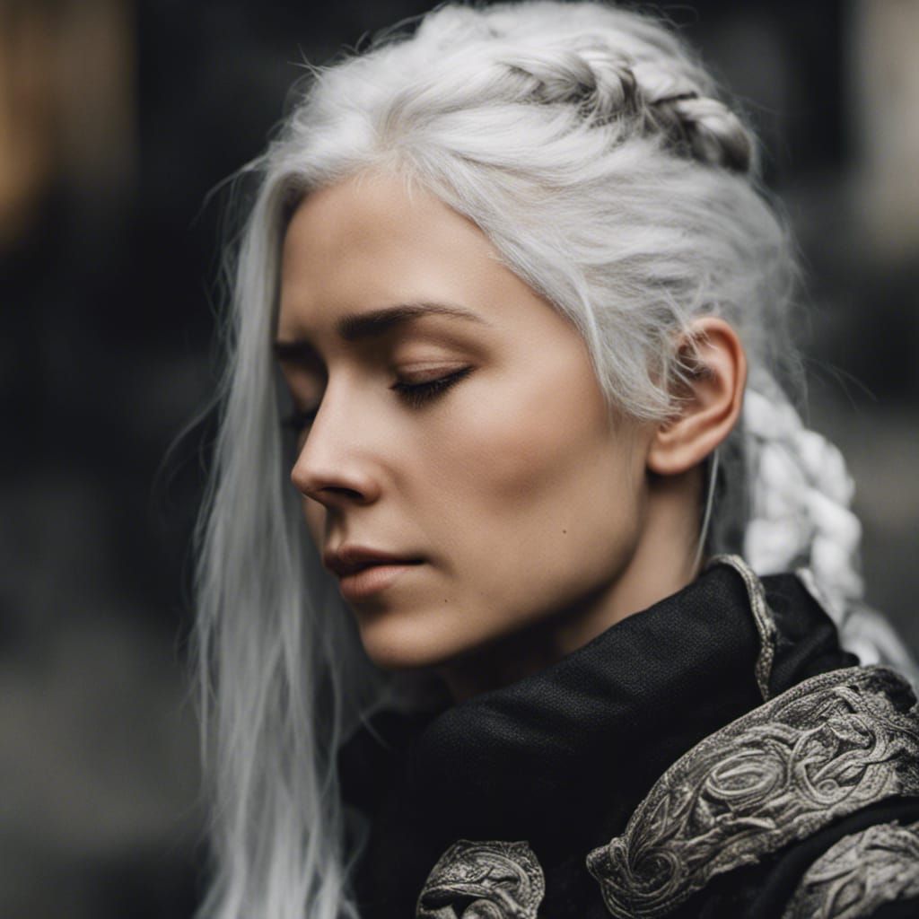 Stoic White-Haired Woman Portrait