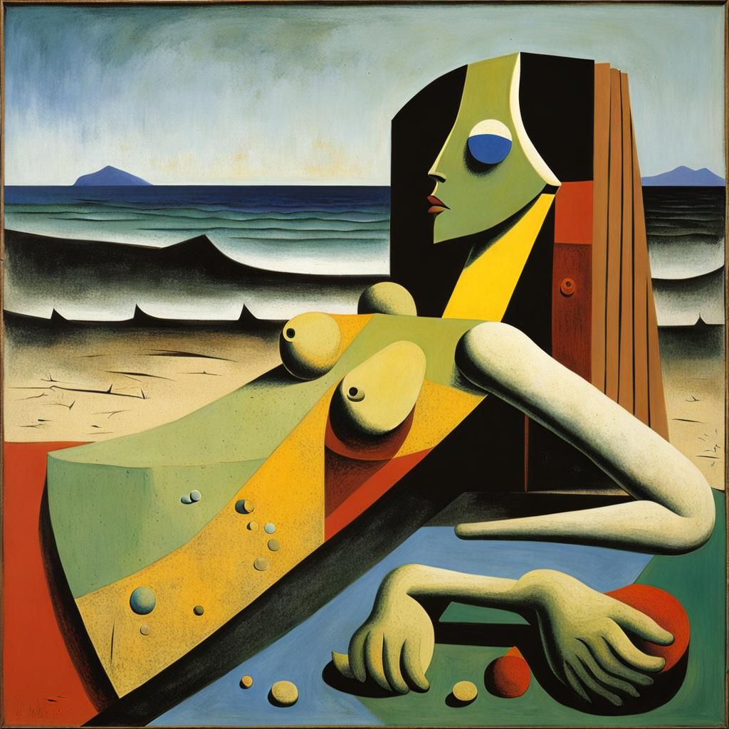 Sad Woman on Beach in Mannerist Style