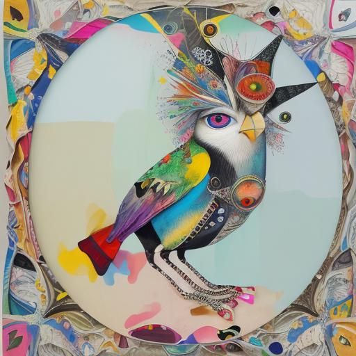 Abstract Bird Portrait in Mixed Media Collage