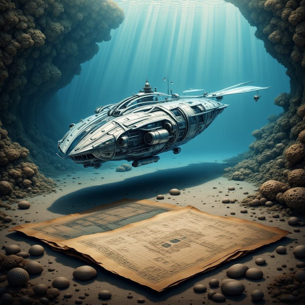 Manta Ray AUV Blueprint Design in Hyperrealistic CGI Style