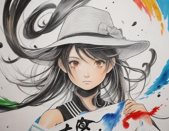 Japanese Manga Warrior Woman with Hyperdetailed Charcoal Art