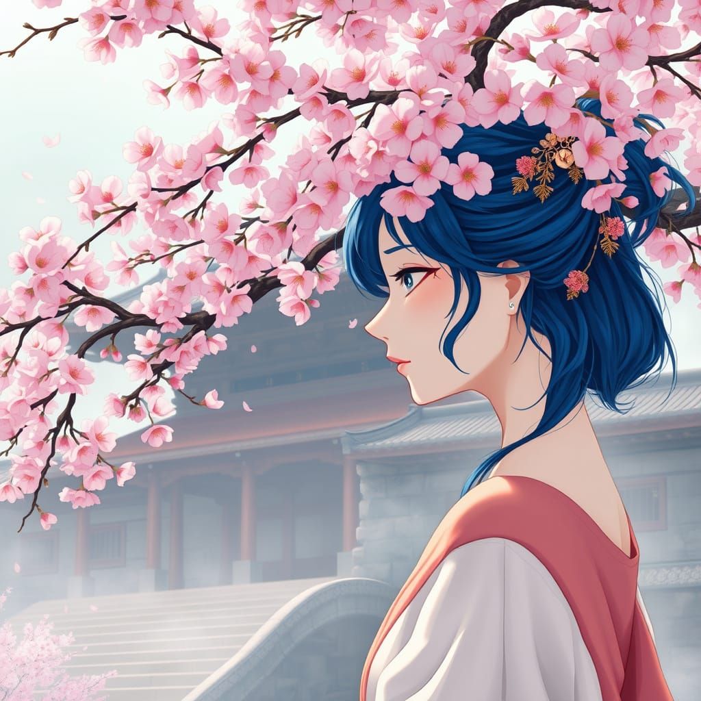Ethereal Cherry Blossom Beauty in Traditional Japanese Style