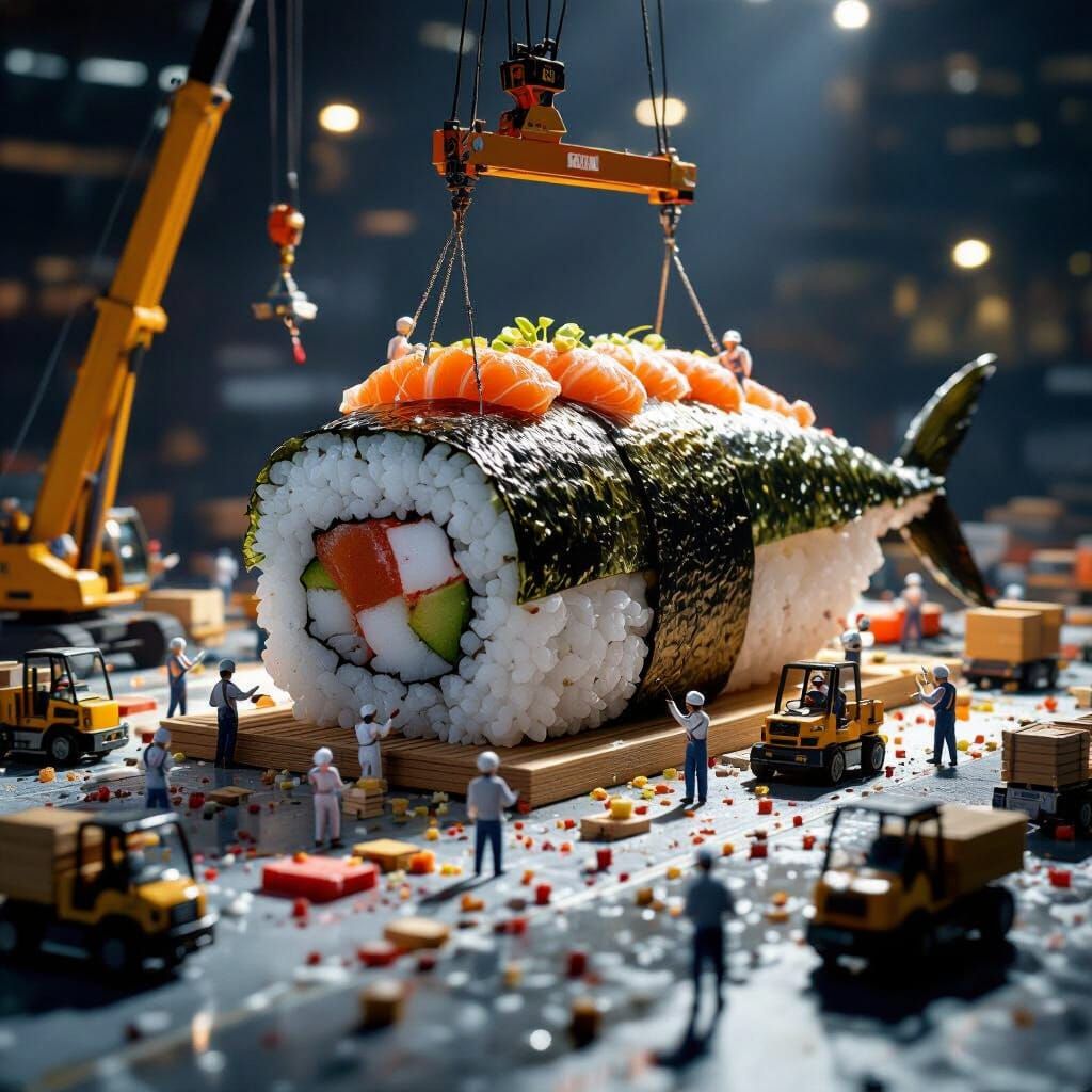 Colossal Tuna Sushi Built by Miniature Chefs