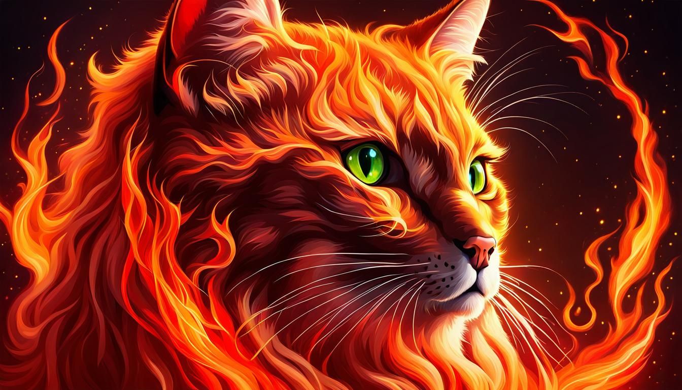 firey cat goddess portrait