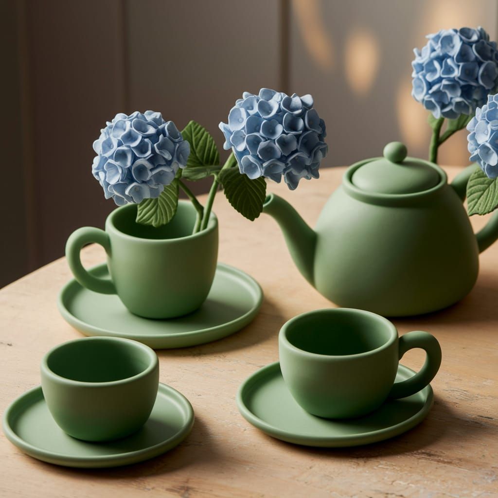Claymation Style Play-Doh Tea Set with Hydrangea Accents