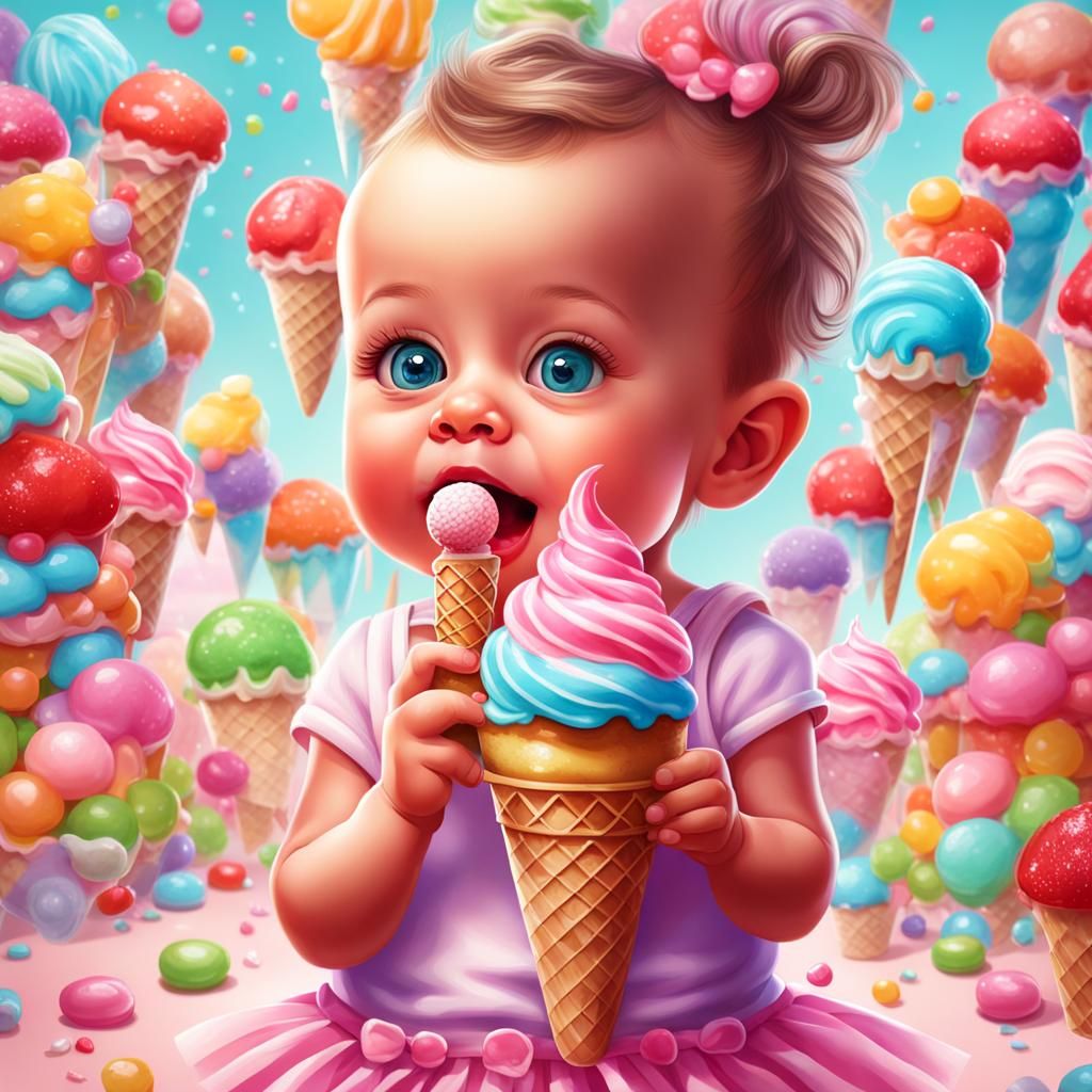 Baby in Tutu with Ice Cream: Candyland Art