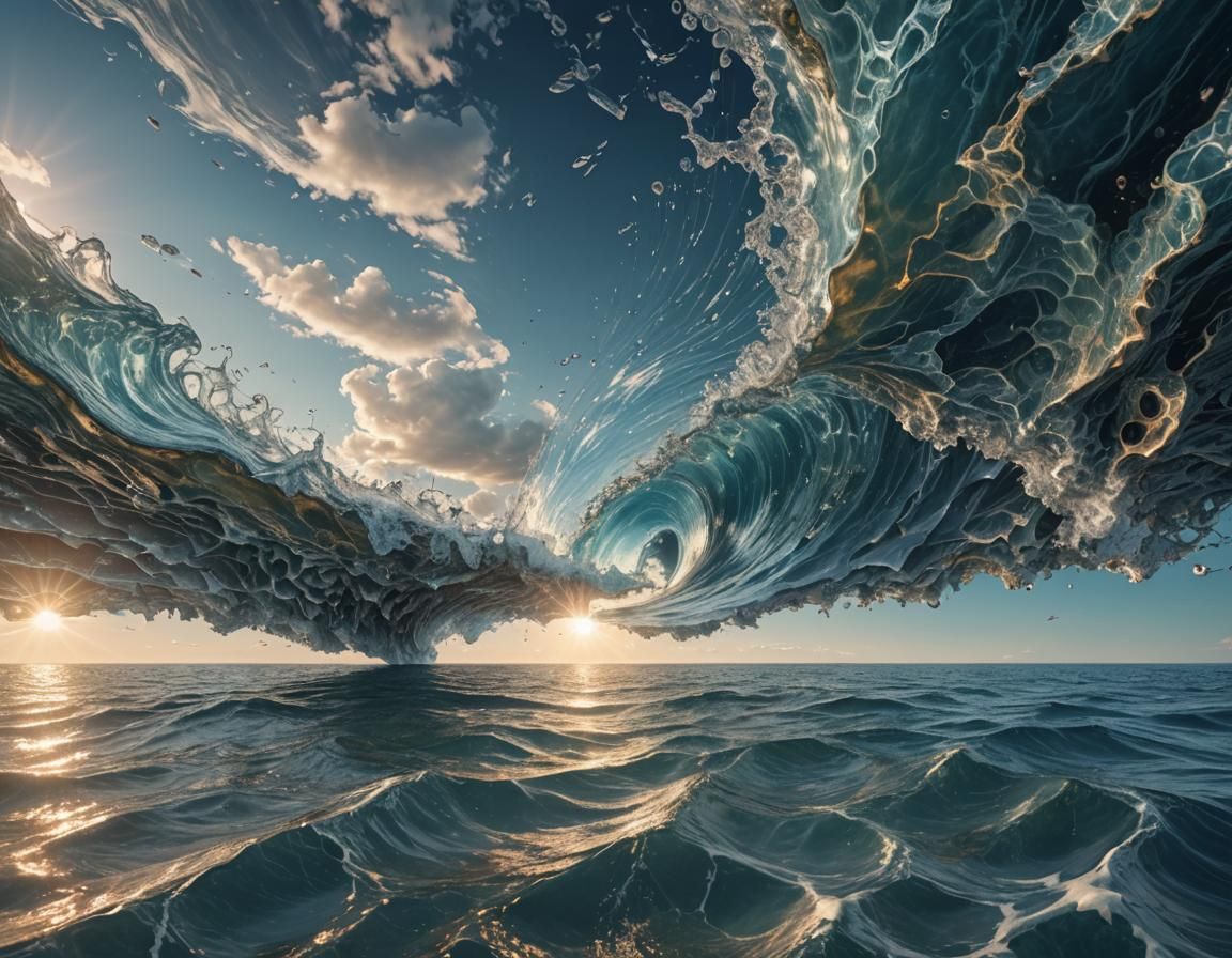 Surreal Sea Horizon Through Concave Lens: 8k Photo