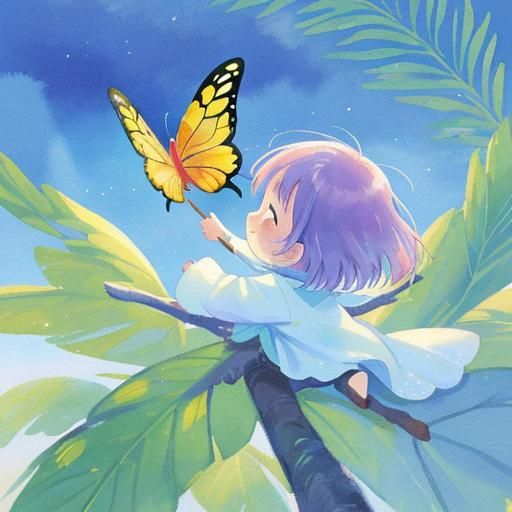 Watercolor Butterfly Taking Flight from Child's Palm